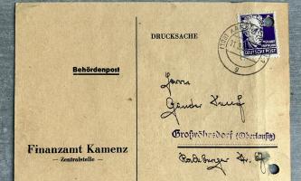 Behördenpost vom Finanzamt Kamenz 1952
